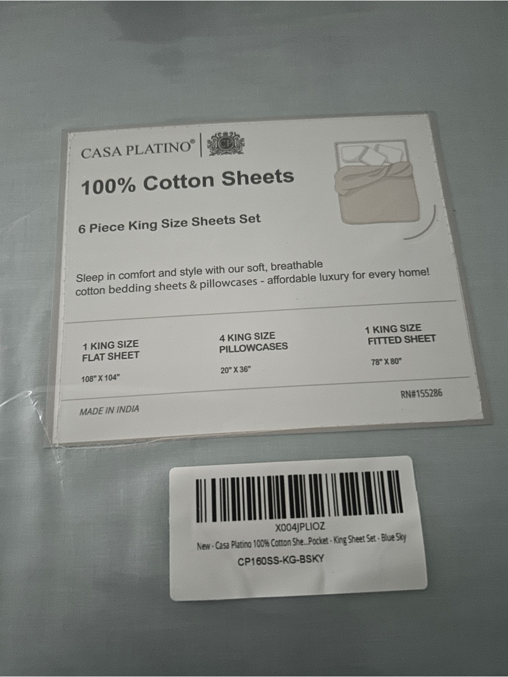 Casa Platino Blue Sky 100% Cotton King Sheet Set